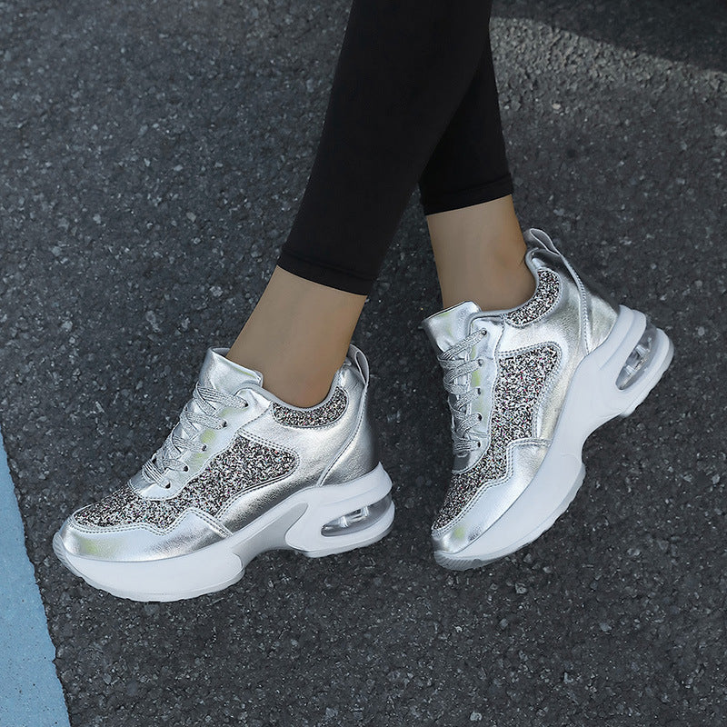 Damen nan modische Plateau-Sneaker mit Glitzerbesatz und sichtbarem Luftpolster EB