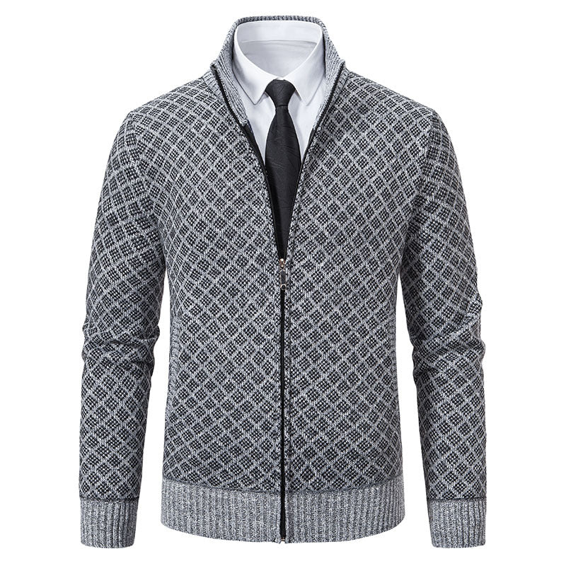 Herren Modische Strickjacke mit hochwertigem Zopfmuster und Reißverschluss EB