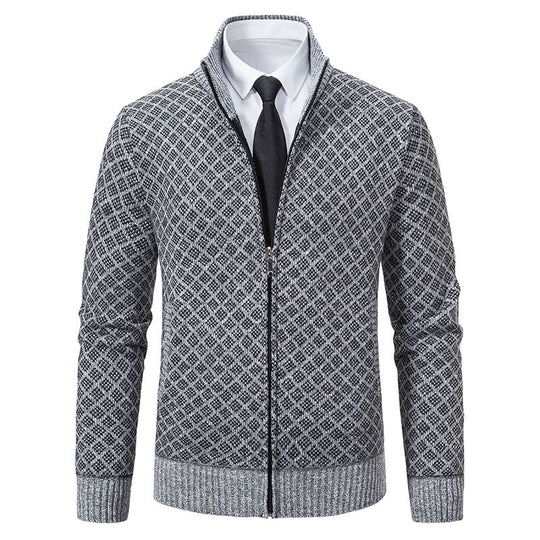 Herren Modische Strickjacke mit hochwertigem Zopfmuster und Reißverschluss EB