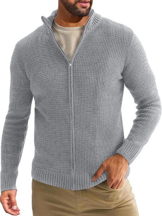 Herren Strickjacke mit hohem Kragen und praktischem Reißverschluss EB