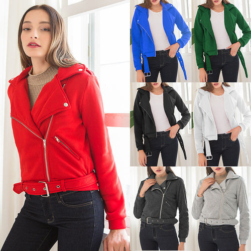 Damen edgy und stilvolle Bikerjacke mit Reißverschluss und praktischen Taschen EB