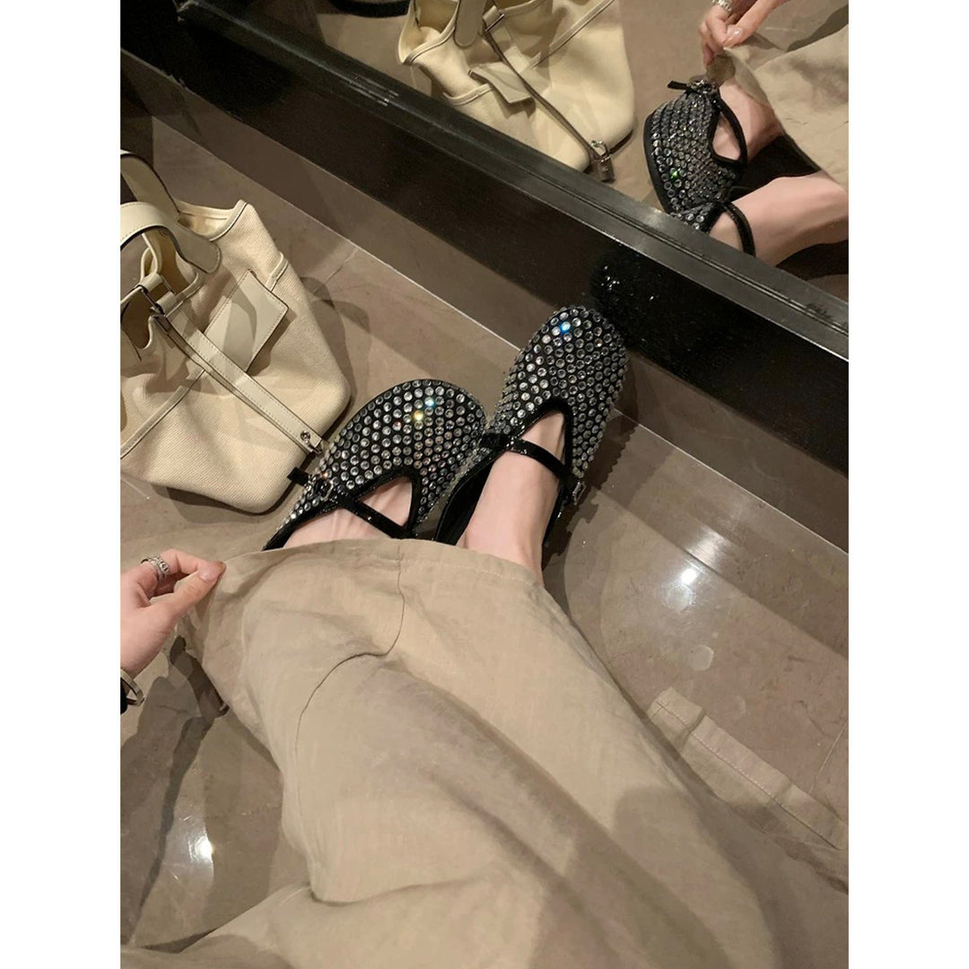 Damen Clogs mit funkelndem Strass und modischem Riemen EB