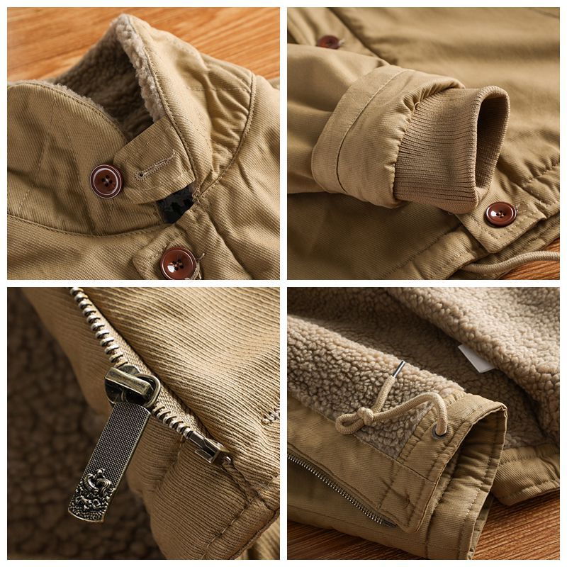 Herren nan militärisch inspirierte Canvasjacke mit Teddykragen, isolierender Innenlage und Kordelzug EB