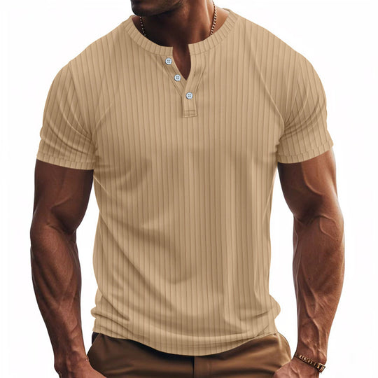 Herren Kurzarm Henley-Shirt mit Streifenmuster und praktischen Knöpfen EB