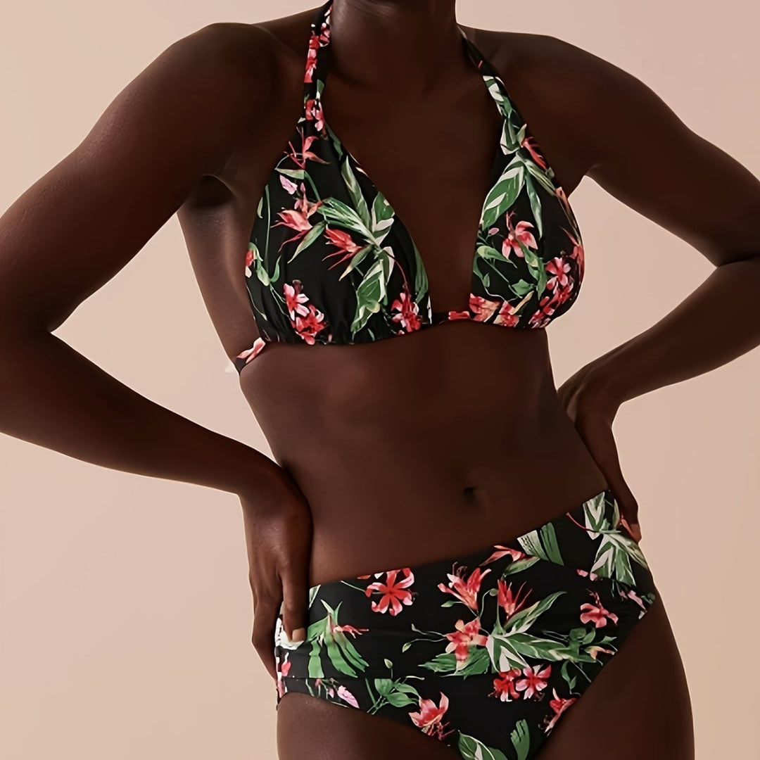Damen Bunt gemusterter Triangel-Bikini EB