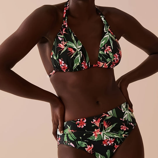 Damen Bunt gemusterter Triangel-Bikini EB