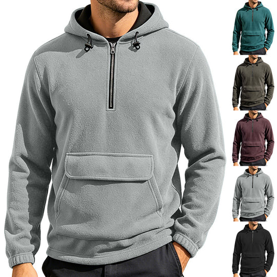 Herren Fleece-Hoodie mit halbem Reißverschluss, Kängurutasche und verstellbarer Kapuze EB