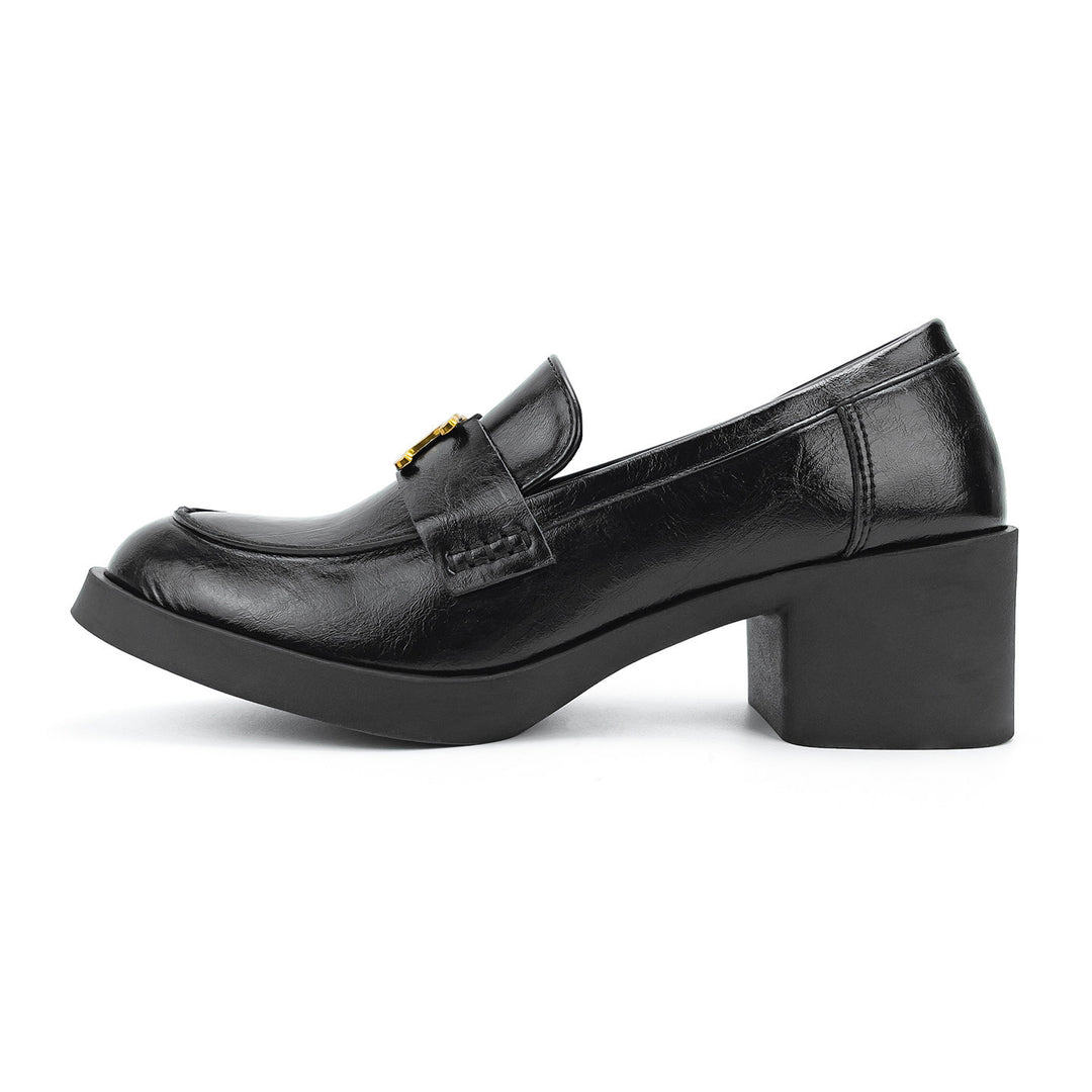 Damen modische Loafers mit elegantem Blockabsatz und dekorativem Schnallenakzent EB