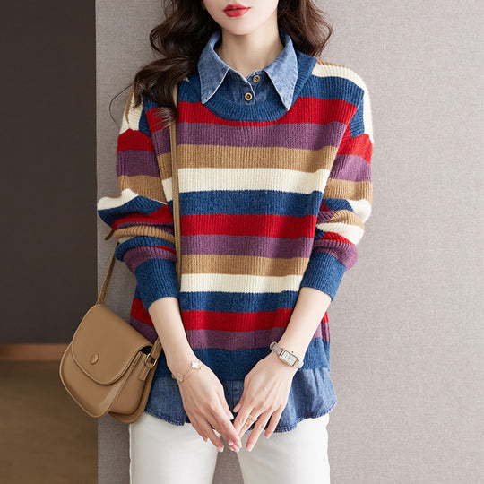 Damen gestreifter Strickpullover mit lässigem Schnitt und angenehmem Tragegefühl EB