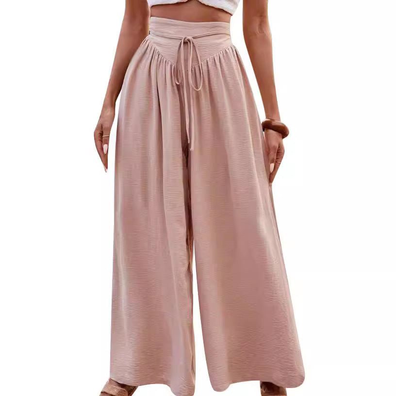 Damen Weite High-Waist-Hose mit elastischem Bund und praktischen Taschen EB