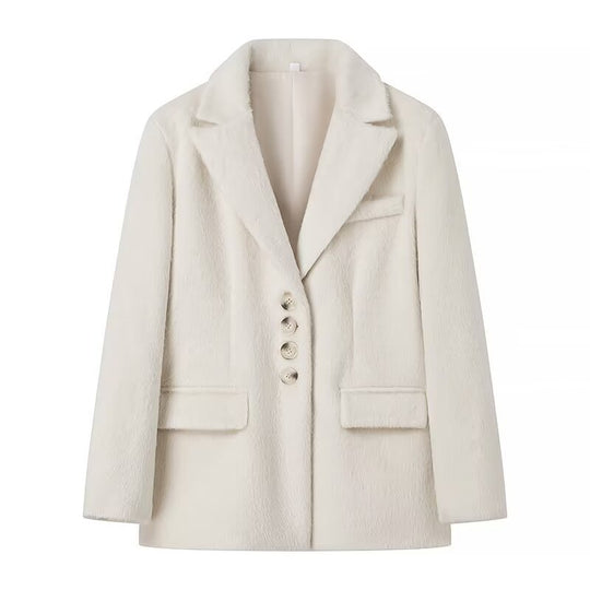 Damen eleganter Wollblazer mit weichem Fleece-Finish EB