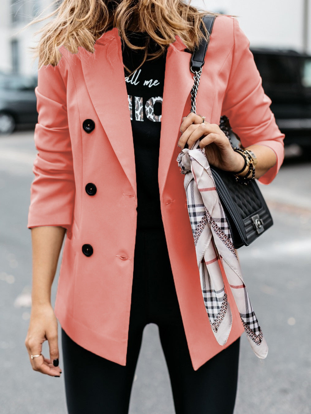 Damen eleganter taillierter Blazer mit doppelter Knopfleiste EB