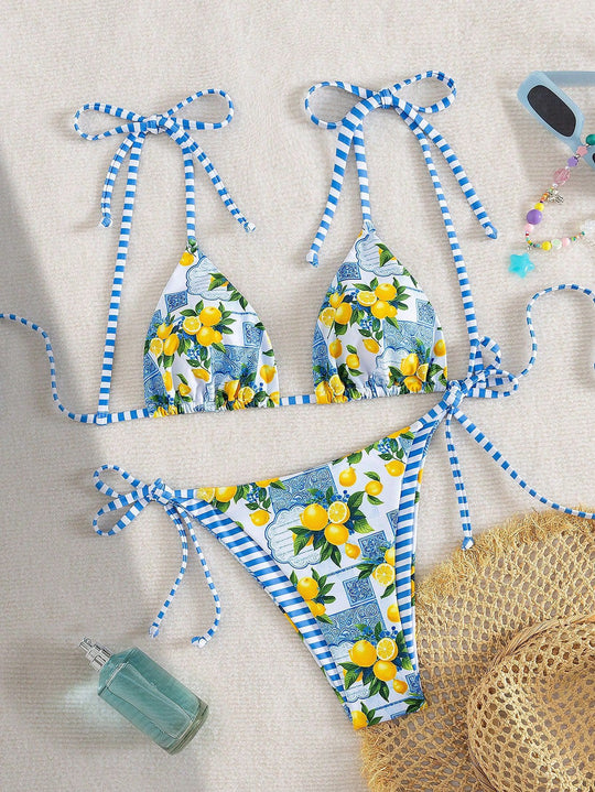 Damen Triangel-Bikini mit fröhlichem Zitrusmuster EB