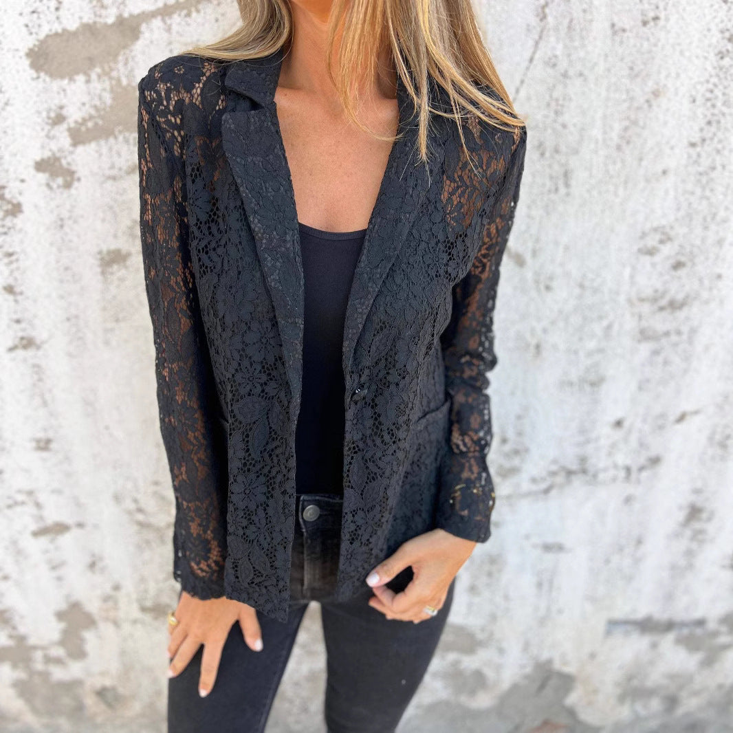 Damen Spitzenblazer mit eleganter Passform und zartem Durchbruchdesign EB