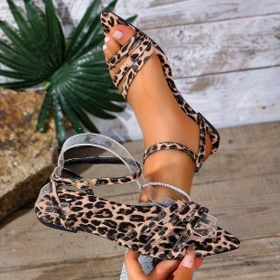Damen flexible Riemchen-Sandalen mit animalischem Muster EB