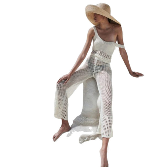 Damen luftiges Cropped-Häkeloberteil und Hochtaillierte Netzhose EB