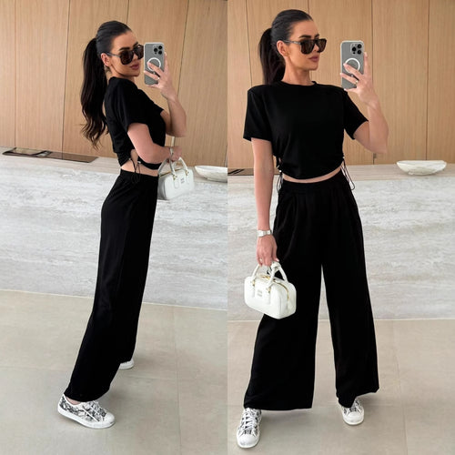 Damen lässiges Set aus Crop-Top und Jogginghose EB