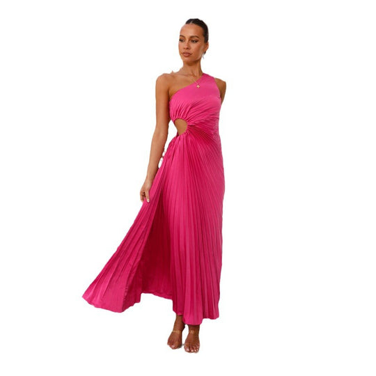 Damen Plissee-Maxikleid mit asymmetrischem Ausschnitt und seitlichem Cut-Out EB