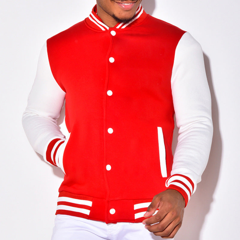 Herren sportliche Collegejacke mit kontrastierenden Ärmeln und Druckknöpfen EB