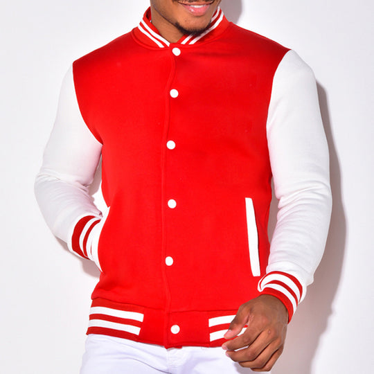 Herren sportliche Collegejacke mit kontrastierenden Ärmeln und Druckknöpfen EB