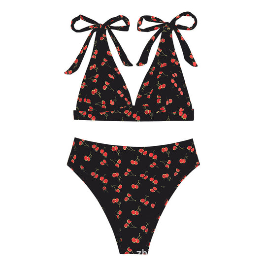 Damen Triangel-Bikini mit verspieltem Kirschmotiv EB