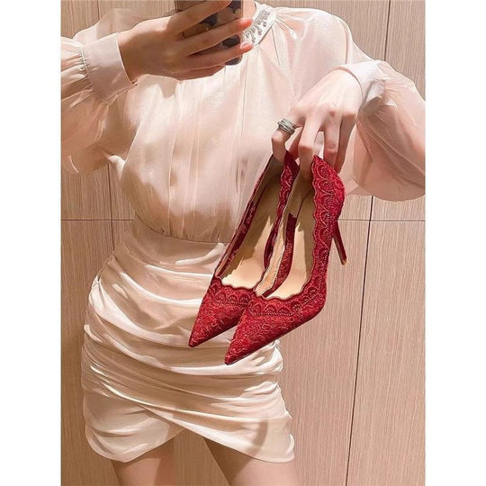 Damen elegante Slingback-Pumps mit zarter Spitzenverzierung EB