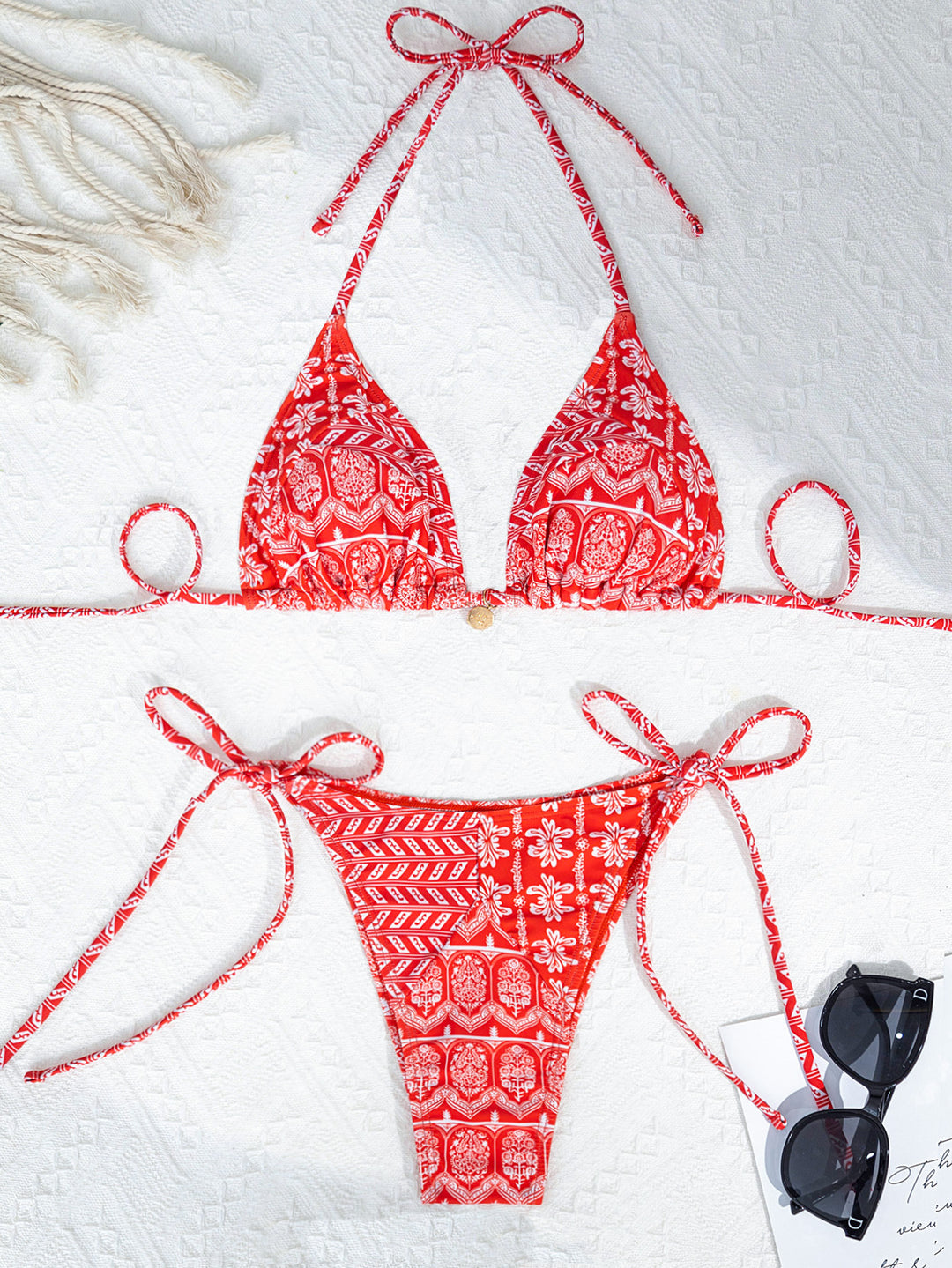 Damen Triangel-Bikini mit modischem Bindeband und strapazierfähigem Stoff EB