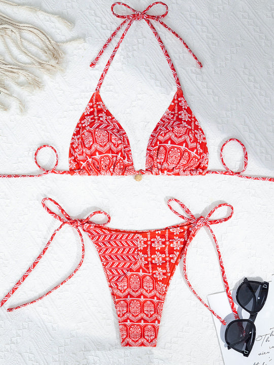 Damen Triangel-Bikini mit modischem Bindeband und strapazierfähigem Stoff EB