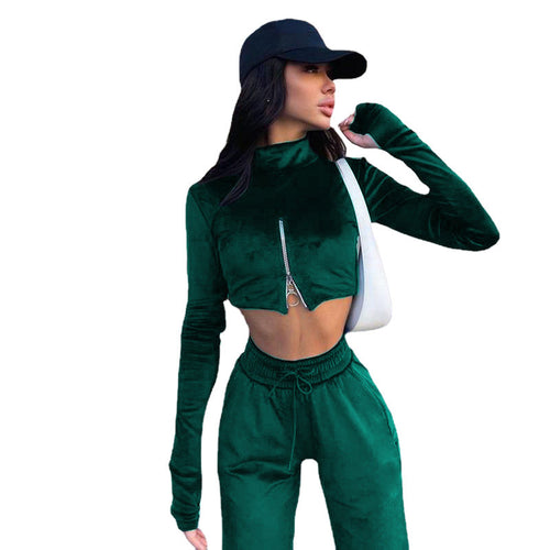 Damen lässiger Sportanzug mit kurzem Oberteil und hohem Kragen EB