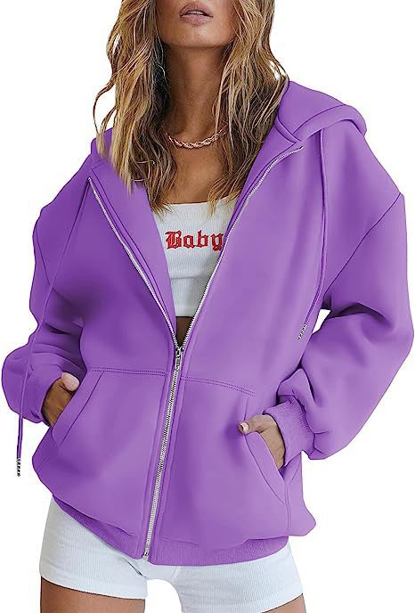 Damen nan übergroße Kapuzenjacke mit durchgehendem Reißverschluss und Kängurutaschen EB