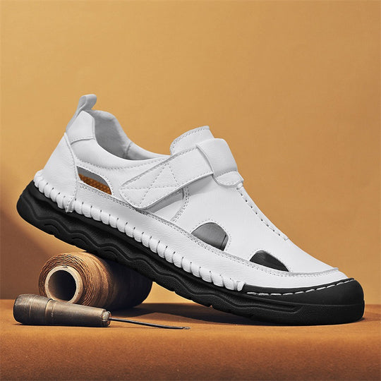Damen Bequeme Leder-Sandalen mit verstellbarem Riemen und rutschfester Sohle EB