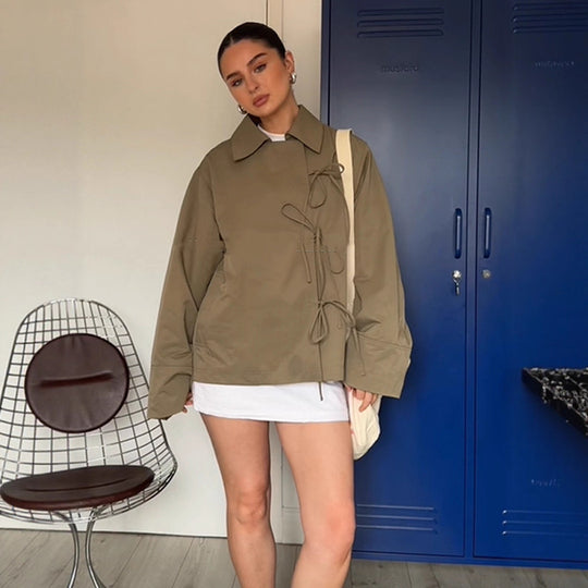 Damen lässige Windjacke mit verstellbarem Kordelzug EB