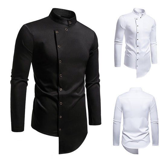 Herren modisches Hemd mit asymmetrischem Knopfdesign und elegantem Kragen EB