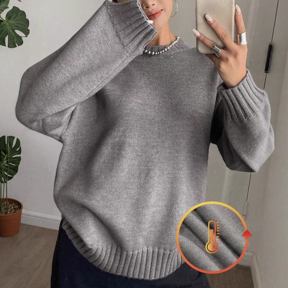 Damen Kaschmir-Optik Oversize-Pullover mit Rundhalsausschnitt und verlängerten Rippbündchen EB