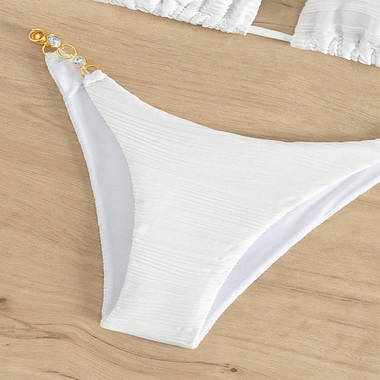 Damen Triangel-Bikini mit perlencDetails und stützender Raffung EB