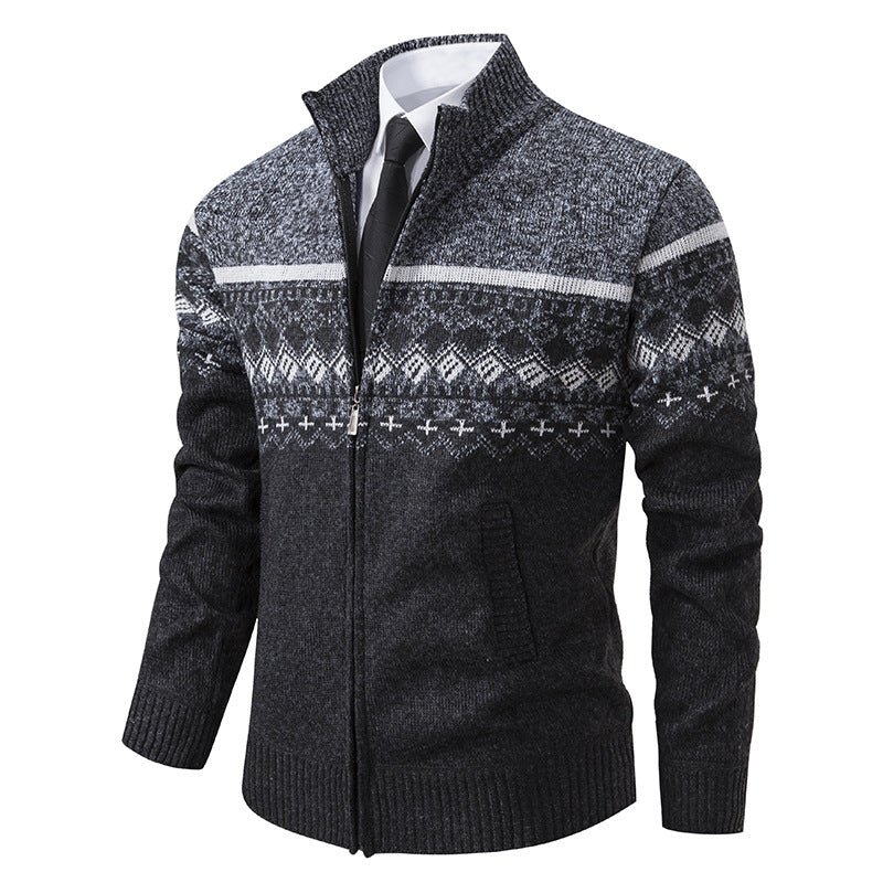 Herren Strickjacke mit Stehkragen und Norweger-Muster EB