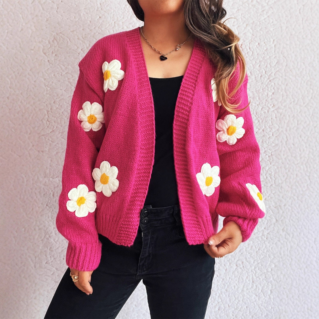Damen Strickjacke mit floralem Design und lässiger Passform EB