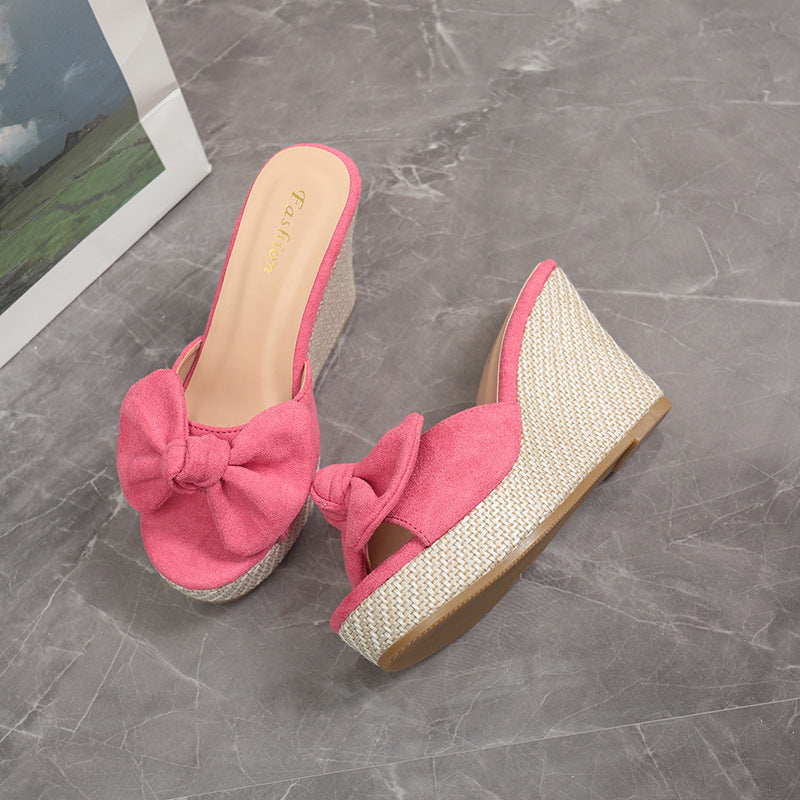Damen Wedge-Pantoletten mit kreativem Schleifen-Design und verstellbarem Riemen EB