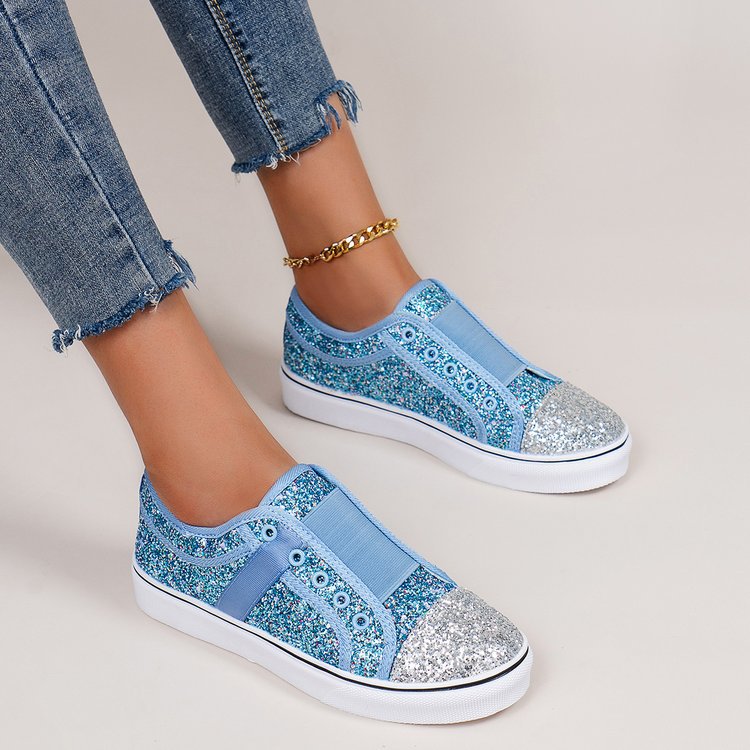 Damen Glitzernde Slip-On Sneakers mit elastischem Einsatz und dekorativen Akzenten EB