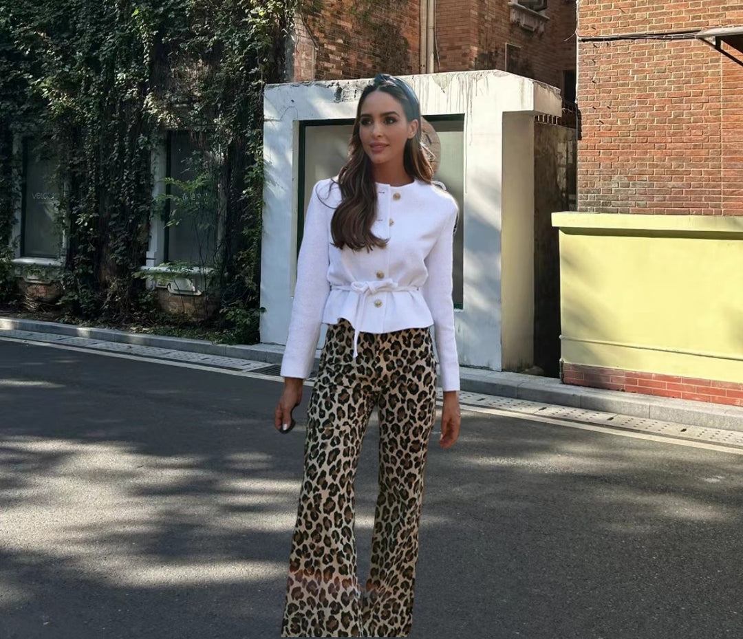 Damen modische Stoffhose mit animalischem Muster EB