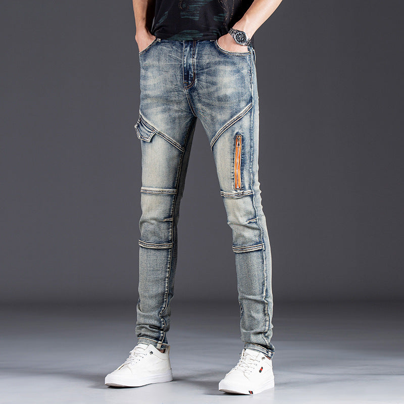 Herren Designer Slim Fit Jeans mit kreativen Reißverschlussdetails EB