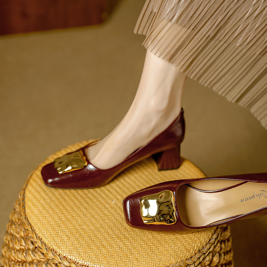 Damen Komfortable Blockabsatz-Pumps mit dekorativem Schmuckdetail EB