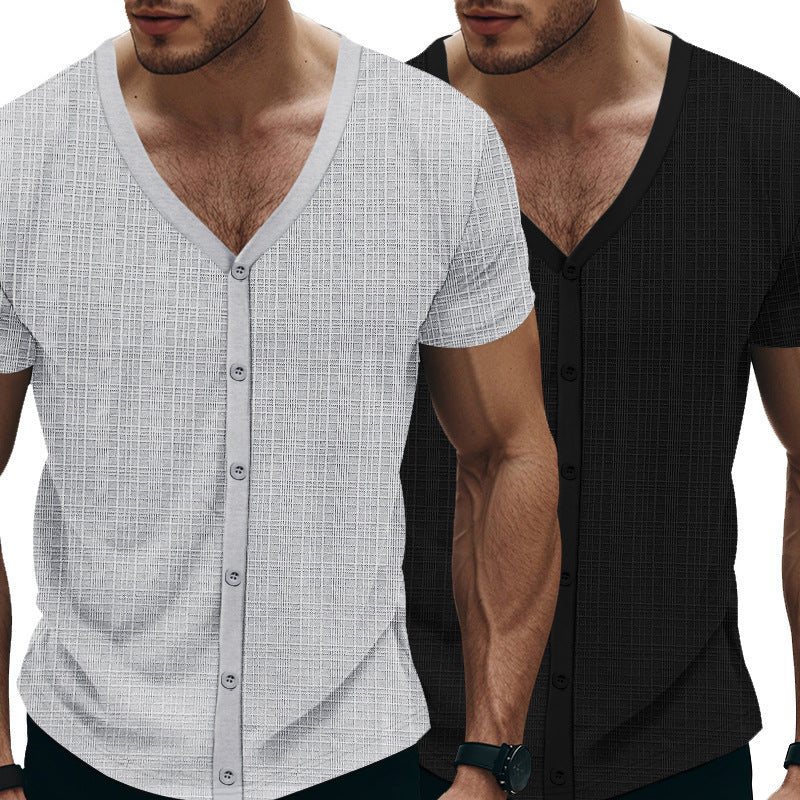 Herren Kurzarm Henley-Shirt mit strukturiertem Design und Knopfleiste EB