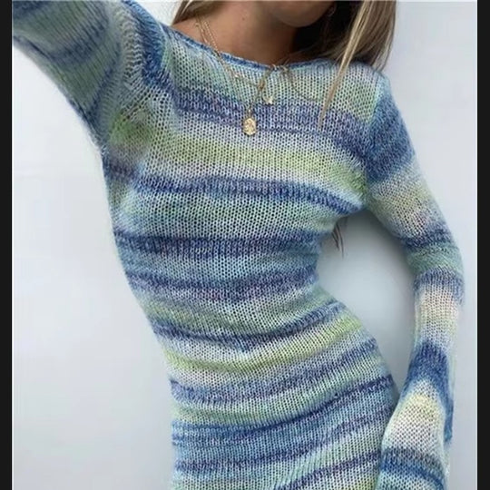 Damen Pulloverkleid mit weitem Schnitt und modernen Rüschendetails EB