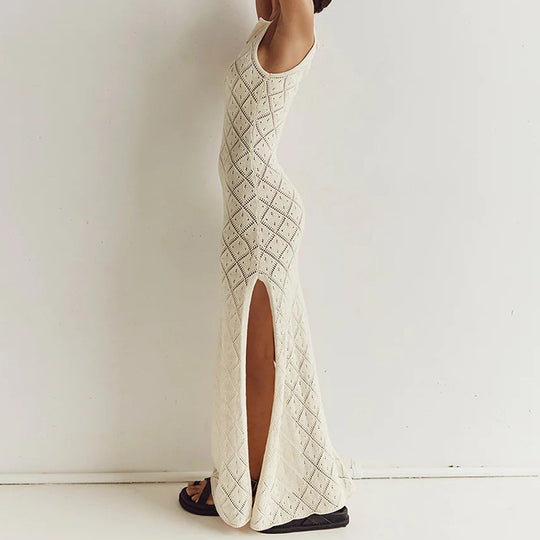 Damen Strickkleid im angesagten Rautenmuster mit hohem Schlitz EB