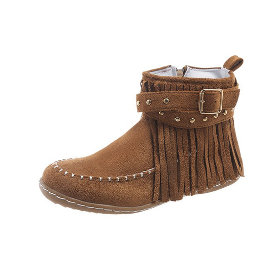 Damen modische Stiefeletten mit Fransen und Nieten EB