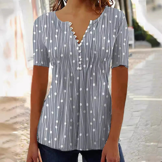 Damen Blusenshirt mit modischem Punkte-Design und eleganter Knopfleiste Heidi-Mode