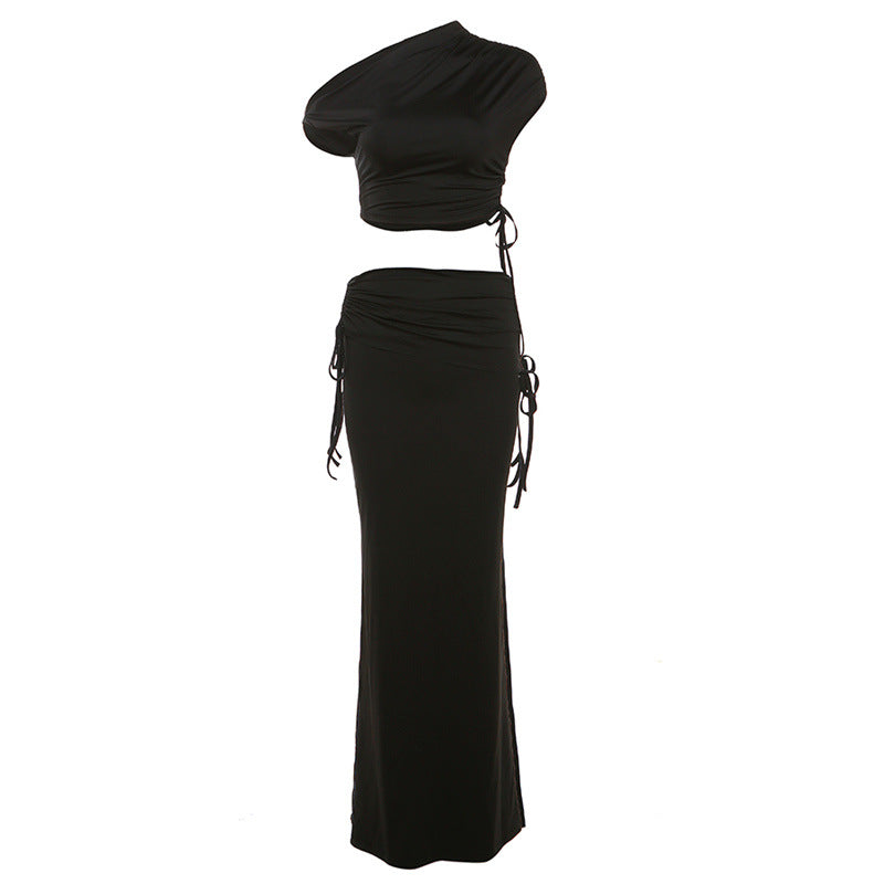 Damen Elegantes Wickelset mit asymmetrischem Oberteil und körperbetontem Rock EB