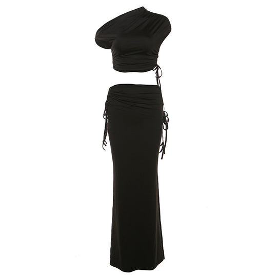 Damen Elegantes Wickelset mit asymmetrischem Oberteil und körperbetontem Rock EB
