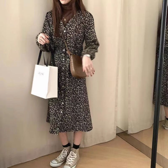 Damen Maxikleid mit modernem Leopardenmuster und eleganten Puffärmeln EB